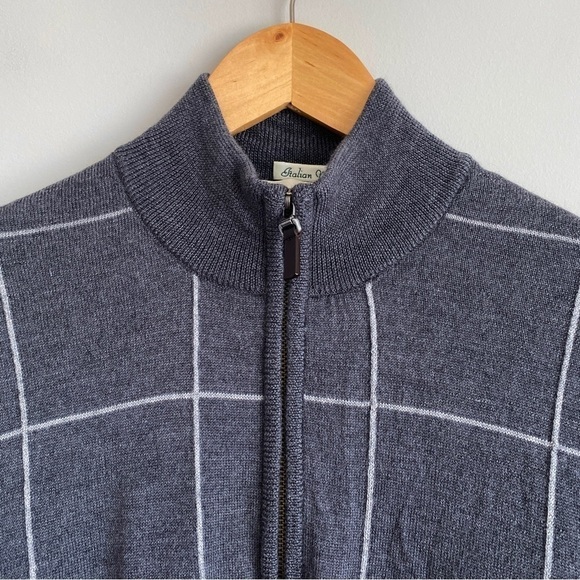 Fairway & Greene Italian Merino Wool 1/4 Zip Sweater Lined Medium Gray - Picture 3 of 7